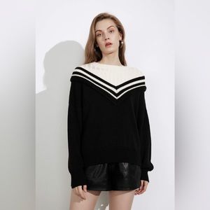 Jing Varsity Black Mixed Sweater, size S/M, mint condition